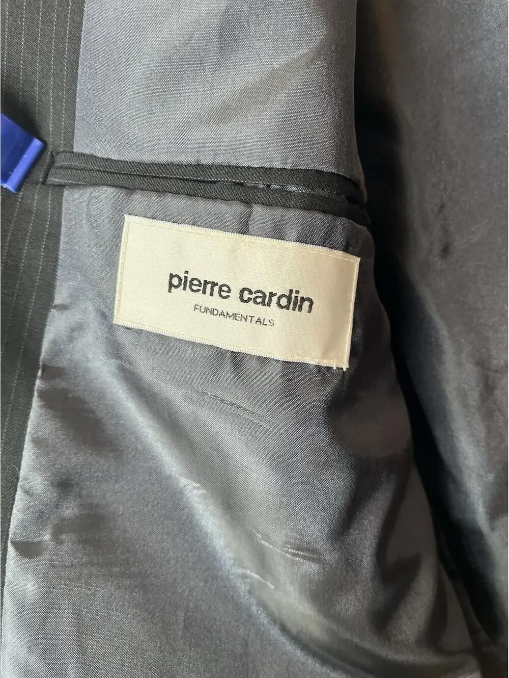 Men’s Pierre Cardin 100% Wool Black Pinstripe Suit Coat Size 46 R